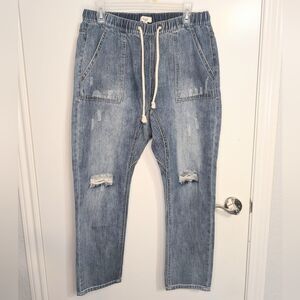 Easel Denim Jogger Jeans Size Large | Drawstring Waist | Distressed 100% Cotton